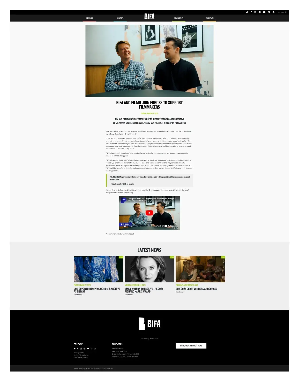 BIFA announces partnership with FILMD - article screenshot